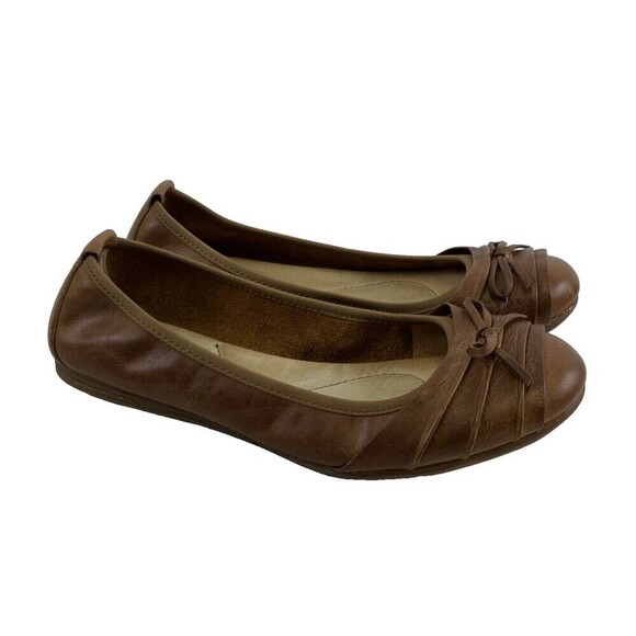 Born Shoes - Born Chelan Ballet Flat Brown Leather Slip On Bow Round Toe Comfort Womens 7.5